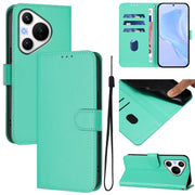 For Huawei Pura 70 Skin Feel Solid Color Leather Phone Case with Lanyard(Green)