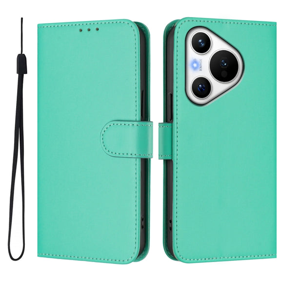For Huawei Pura 70 Skin Feel Solid Color Leather Phone Case with Lanyard(Green)