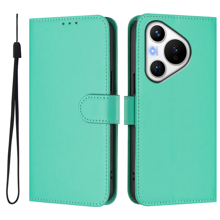 For Huawei Pura 70 Skin Feel Solid Color Leather Phone Case with Lanyard(Green)