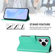 For Huawei Pura 70 Skin Feel Solid Color Leather Phone Case with Lanyard(Green)