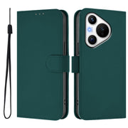 For Huawei Pura 70 Skin Feel Solid Color Leather Phone Case with Lanyard(Dark Green)