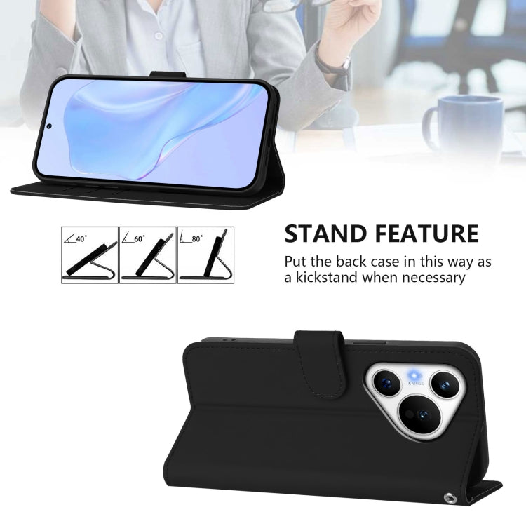 For Huawei Pura 70 Skin Feel Solid Color Leather Phone Case with Lanyard(Black)