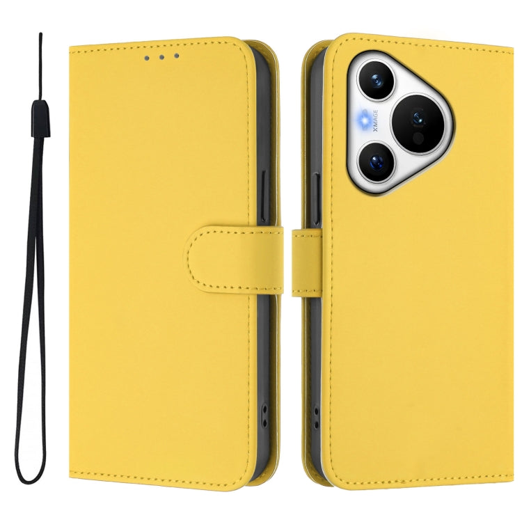 For Huawei Pura 70 Skin Feel Solid Color Leather Phone Case with Lanyard(Lemon Yellow)