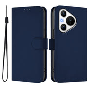 For Huawei Pura 70 Skin Feel Solid Color Leather Phone Case with Lanyard(Navy Blue)