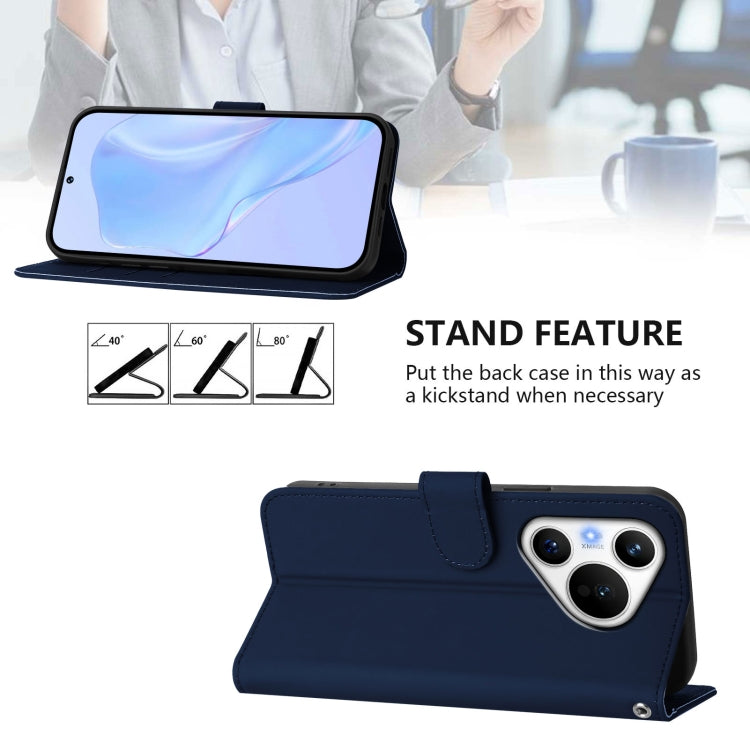 For Huawei Pura 70 Skin Feel Solid Color Leather Phone Case with Lanyard(Navy Blue)