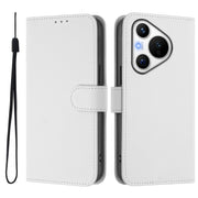For Huawei Pura 70 Skin Feel Solid Color Leather Phone Case with Lanyard(White)