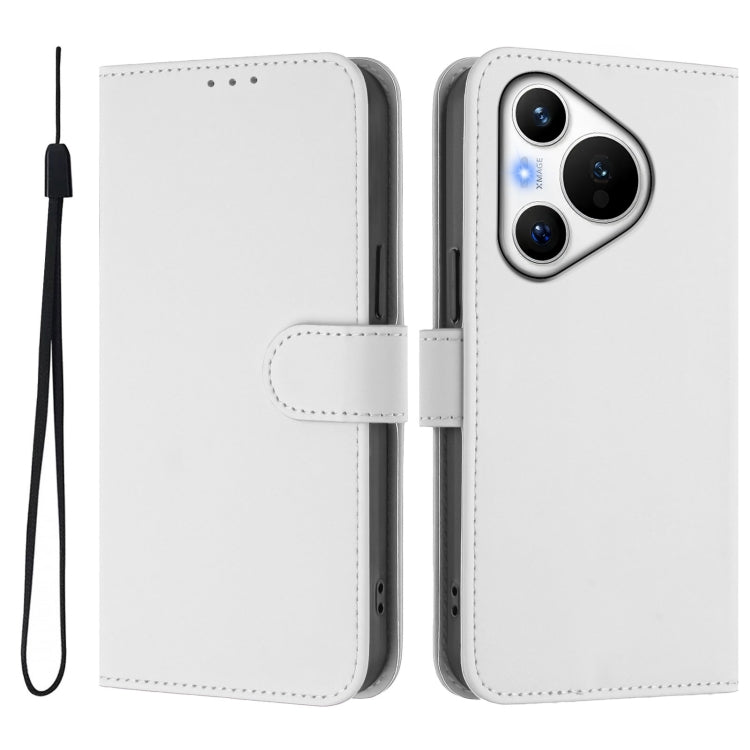For Huawei Pura 70 Skin Feel Solid Color Leather Phone Case with Lanyard(White)