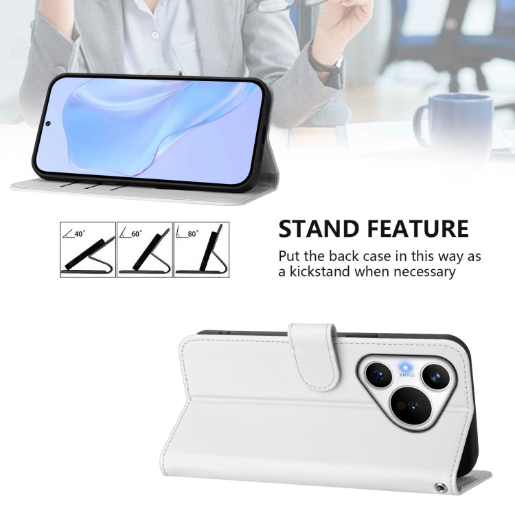 For Huawei Pura 70 Skin Feel Solid Color Leather Phone Case with Lanyard(White)