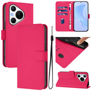 For Huawei Pura 70 Skin Feel Solid Color Leather Phone Case with Lanyard(Rose Red)