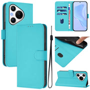 For Huawei Pura 70 Skin Feel Solid Color Leather Phone Case with Lanyard(Lake Blue)