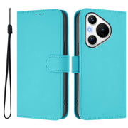 For Huawei Pura 70 Skin Feel Solid Color Leather Phone Case with Lanyard(Lake Blue)