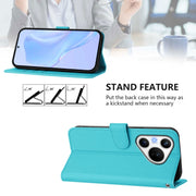 For Huawei Pura 70 Skin Feel Solid Color Leather Phone Case with Lanyard(Lake Blue)