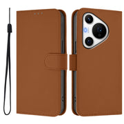 For Huawei Pura 70 Pro / 70 Pro+ Skin Feel Solid Color Leather Phone Case with Lanyard(Brown)