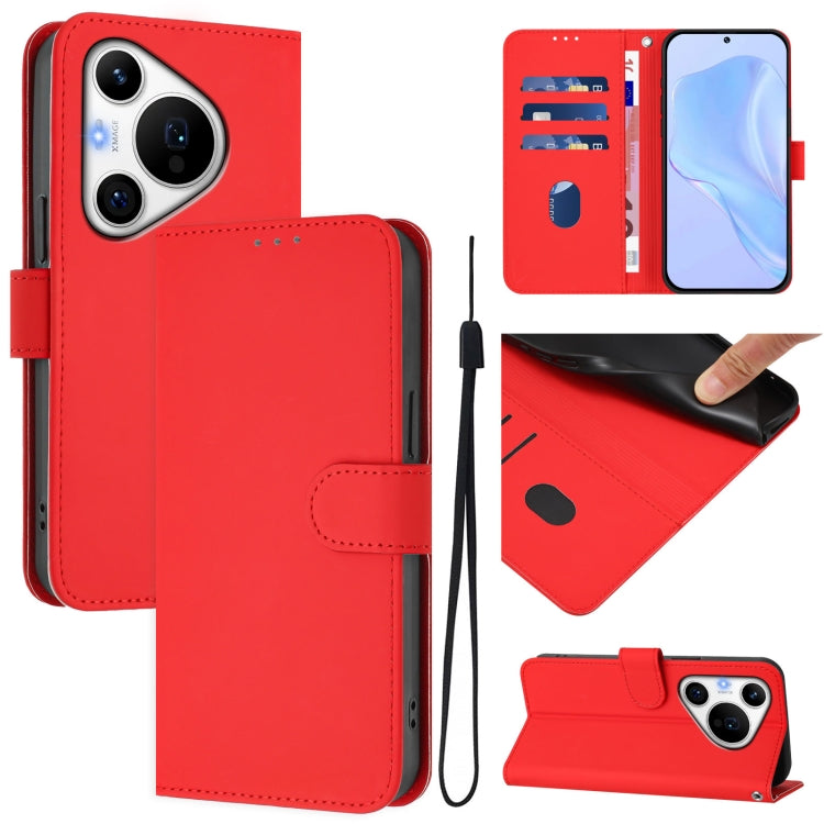 For Huawei Pura 70 Pro / 70 Pro+ Skin Feel Solid Color Leather Phone Case with Lanyard(Red)