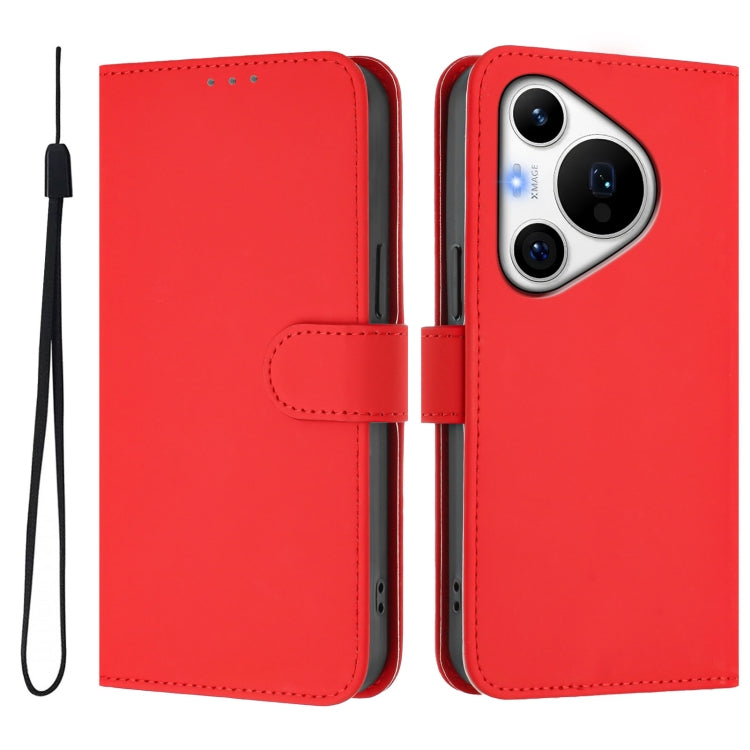For Huawei Pura 70 Pro / 70 Pro+ Skin Feel Solid Color Leather Phone Case with Lanyard(Red)