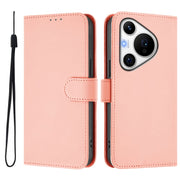 For Huawei Pura 70 Pro / 70 Pro+ Skin Feel Solid Color Leather Phone Case with Lanyard(Pink)