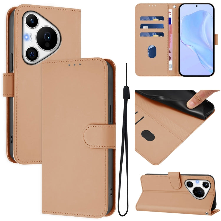For Huawei Pura 70 Pro / 70 Pro+ Skin Feel Solid Color Leather Phone Case with Lanyard(Nude)