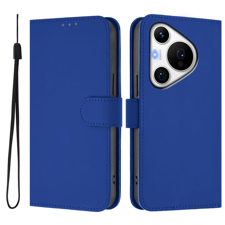 For Huawei Pura 70 Pro / 70 Pro+ Skin Feel Solid Color Leather Phone Case with Lanyard(Dark Blue)