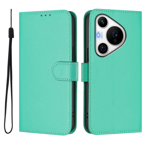 For Huawei Pura 70 Pro / 70 Pro+ Skin Feel Solid Color Leather Phone Case with Lanyard(Green)