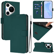 For Huawei Pura 70 Pro / 70 Pro+ Skin Feel Solid Color Leather Phone Case with Lanyard(Dark Green)