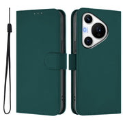 For Huawei Pura 70 Pro / 70 Pro+ Skin Feel Solid Color Leather Phone Case with Lanyard(Dark Green)