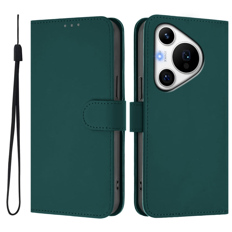 For Huawei Pura 70 Pro / 70 Pro+ Skin Feel Solid Color Leather Phone Case with Lanyard(Dark Green)