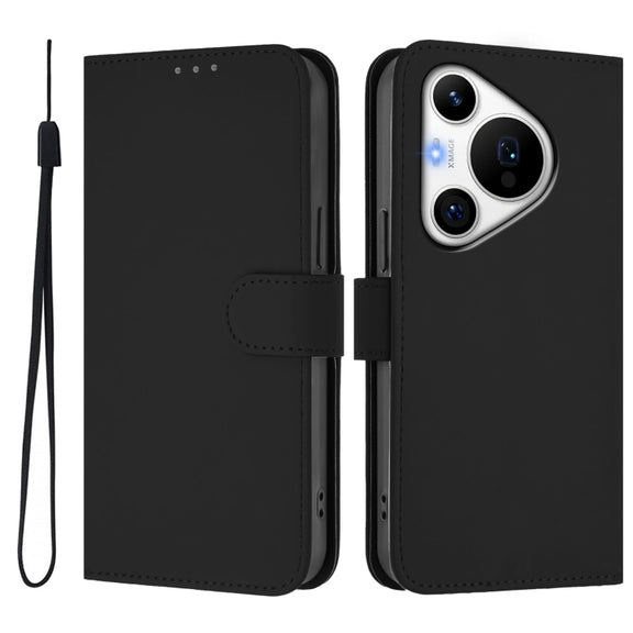 For Huawei Pura 70 Pro / 70 Pro+ Skin Feel Solid Color Leather Phone Case with Lanyard(Black)