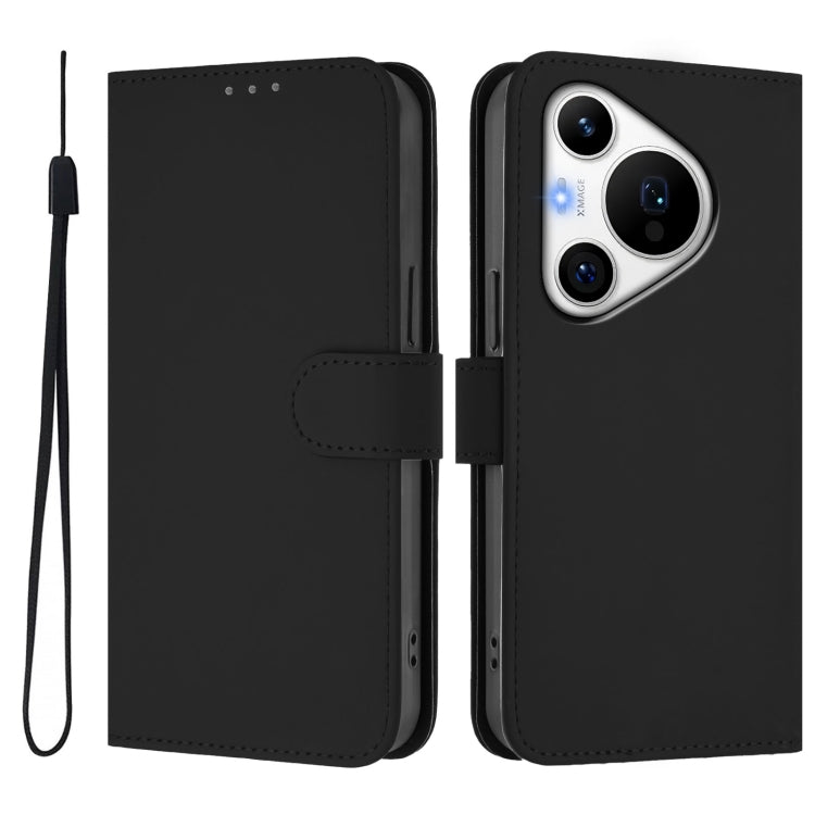 For Huawei Pura 70 Pro / 70 Pro+ Skin Feel Solid Color Leather Phone Case with Lanyard(Black)