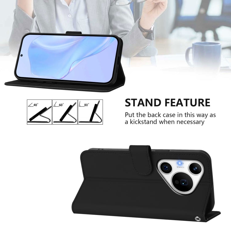 For Huawei Pura 70 Pro / 70 Pro+ Skin Feel Solid Color Leather Phone Case with Lanyard(Black)