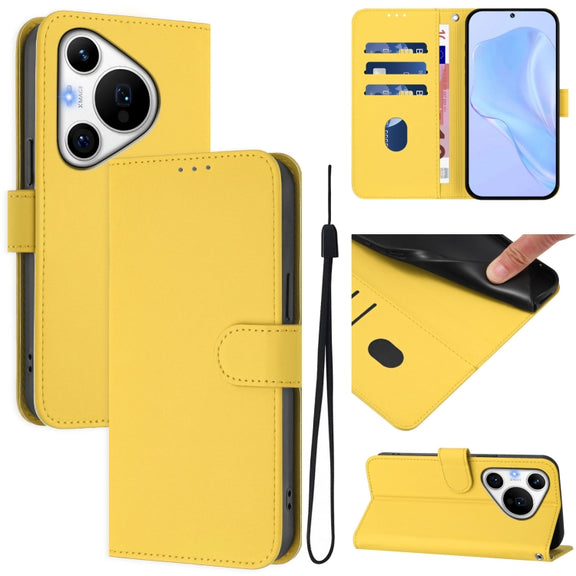 For Huawei Pura 70 Pro / 70 Pro+ Skin Feel Solid Color Leather Phone Case with Lanyard(Lemon Yellow)
