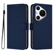 For Huawei Pura 70 Pro / 70 Pro+ Skin Feel Solid Color Leather Phone Case with Lanyard(Navy Blue)