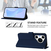 For Huawei Pura 70 Pro / 70 Pro+ Skin Feel Solid Color Leather Phone Case with Lanyard(Navy Blue)
