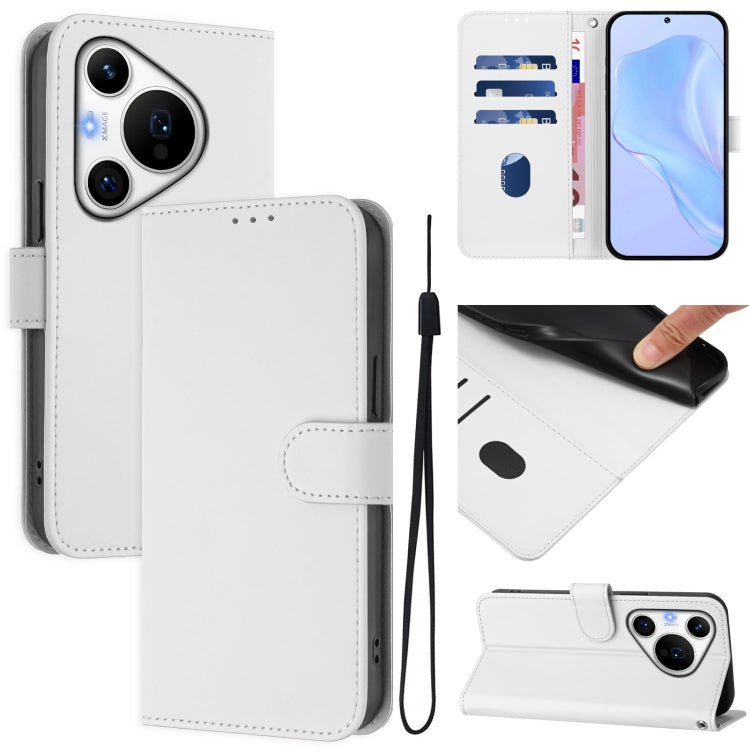 For Huawei Pura 70 Pro / 70 Pro+ Skin Feel Solid Color Leather Phone Case with Lanyard(White)
