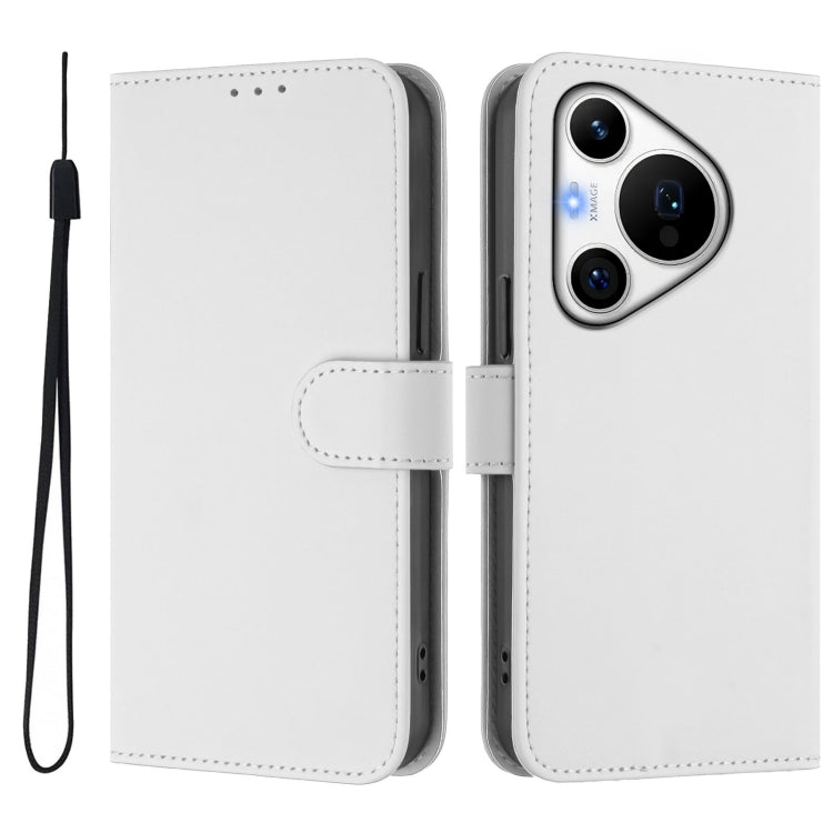 For Huawei Pura 70 Pro / 70 Pro+ Skin Feel Solid Color Leather Phone Case with Lanyard(White)