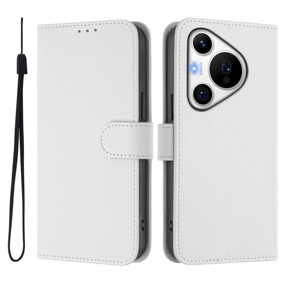 For Huawei Pura 70 Pro / 70 Pro+ Skin Feel Solid Color Leather Phone Case with Lanyard(White)