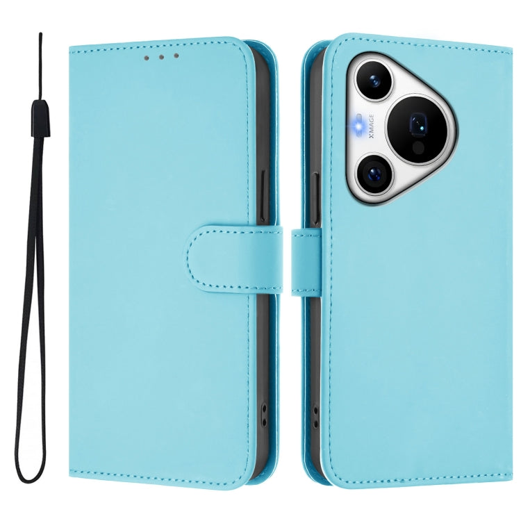 For Huawei Pura 70 Pro / 70 Pro+ Skin Feel Solid Color Leather Phone Case with Lanyard(Sky Blue)