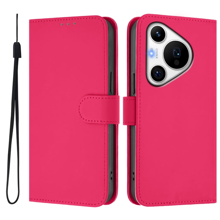 For Huawei Pura 70 Pro / 70 Pro+ Skin Feel Solid Color Leather Phone Case with Lanyard(Rose Red)