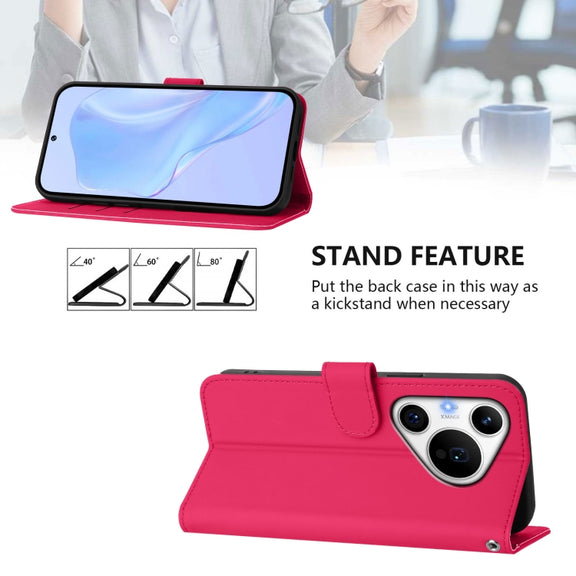 For Huawei Pura 70 Pro / 70 Pro+ Skin Feel Solid Color Leather Phone Case with Lanyard(Rose Red)