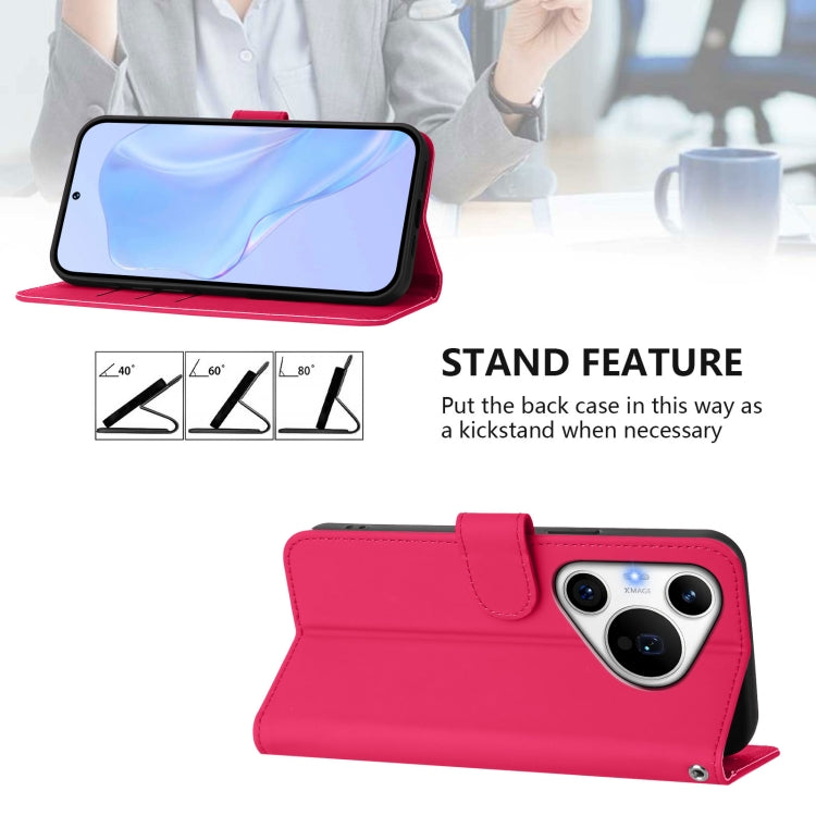 For Huawei Pura 70 Pro / 70 Pro+ Skin Feel Solid Color Leather Phone Case with Lanyard(Rose Red)