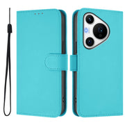 For Huawei Pura 70 Pro / 70 Pro+ Skin Feel Solid Color Leather Phone Case with Lanyard(Lake Blue)