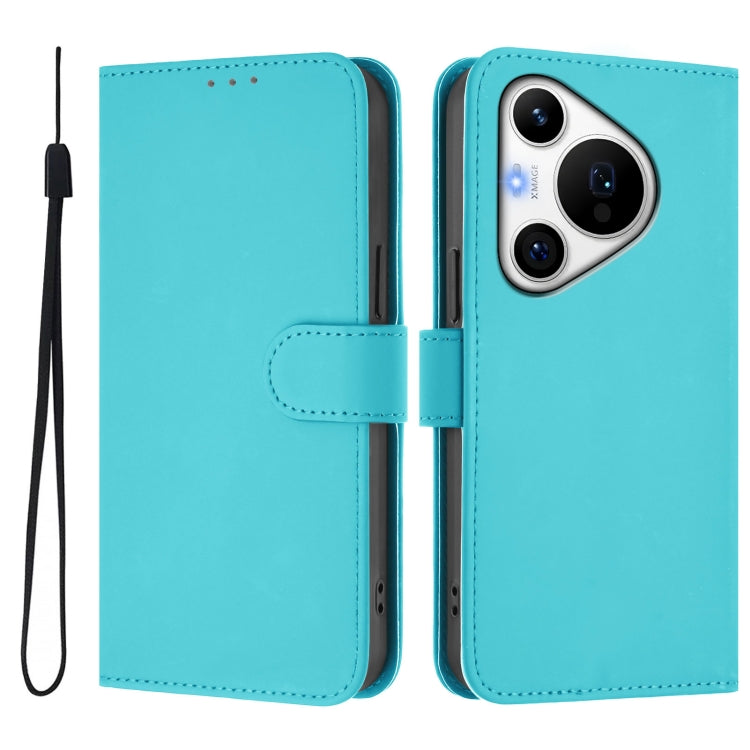 For Huawei Pura 70 Pro / 70 Pro+ Skin Feel Solid Color Leather Phone Case with Lanyard(Lake Blue)