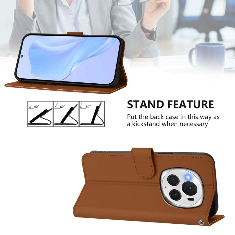 For Honor Magic6 Pro Skin Feel Solid Color Leather Phone Case with Lanyard(Brown)