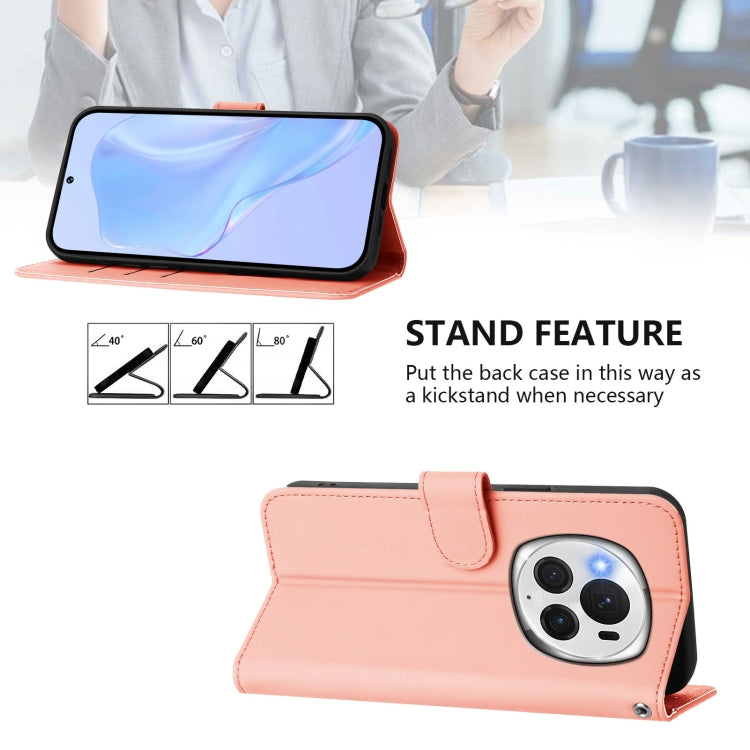 For Honor Magic6 Pro Skin Feel Solid Color Leather Phone Case with Lanyard(Pink)