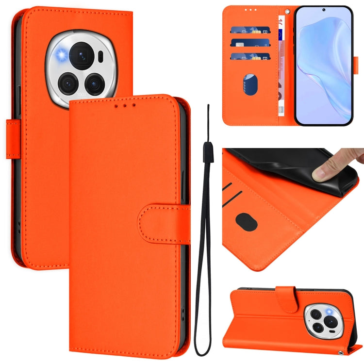 For Honor Magic6 Pro Skin Feel Solid Color Leather Phone Case with Lanyard(Orange)