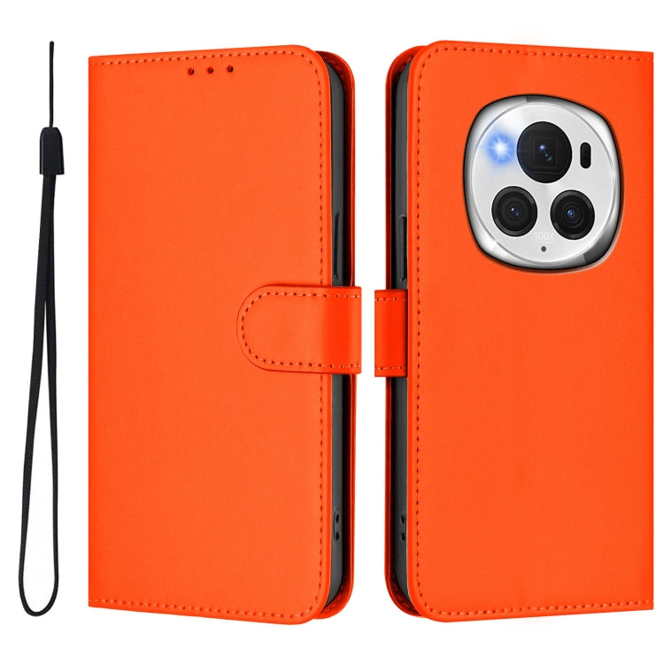 For Honor Magic6 Pro Skin Feel Solid Color Leather Phone Case with Lanyard(Orange)