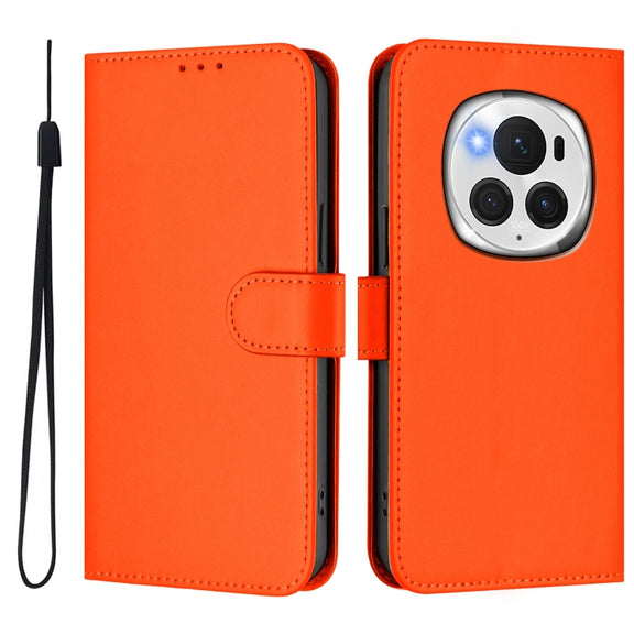 For Honor Magic6 Pro Skin Feel Solid Color Leather Phone Case with Lanyard(Orange)