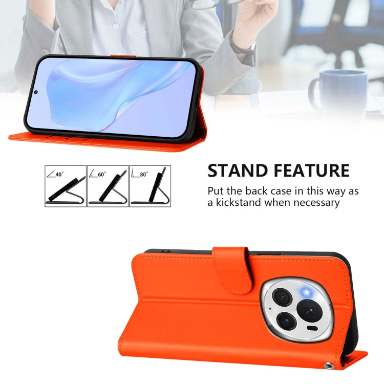 For Honor Magic6 Pro Skin Feel Solid Color Leather Phone Case with Lanyard(Orange)