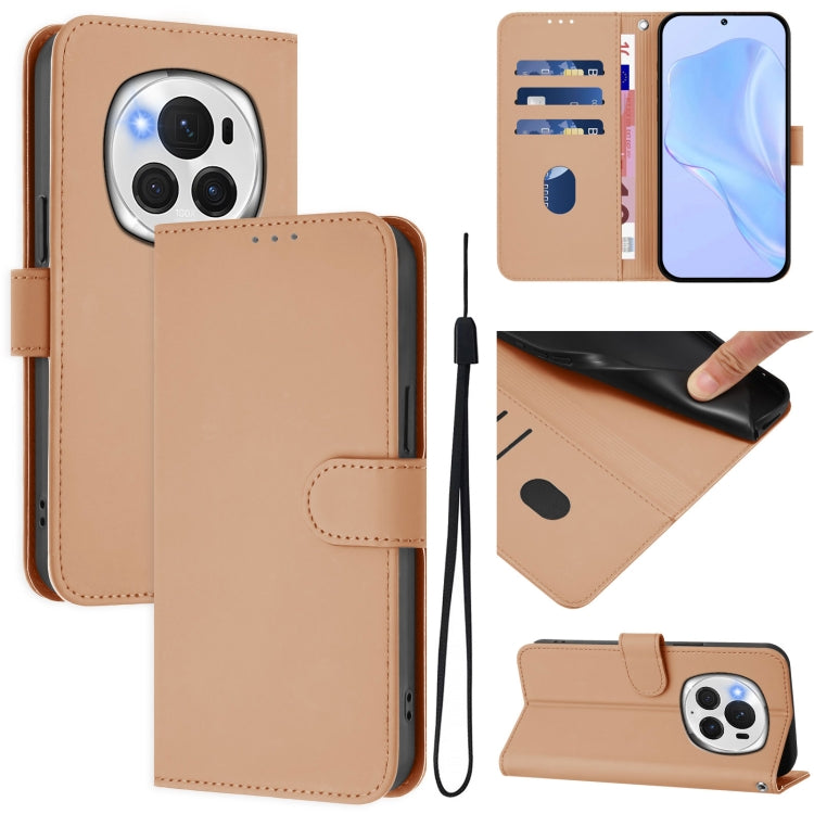 For Honor Magic6 Pro Skin Feel Solid Color Leather Phone Case with Lanyard(Nude)