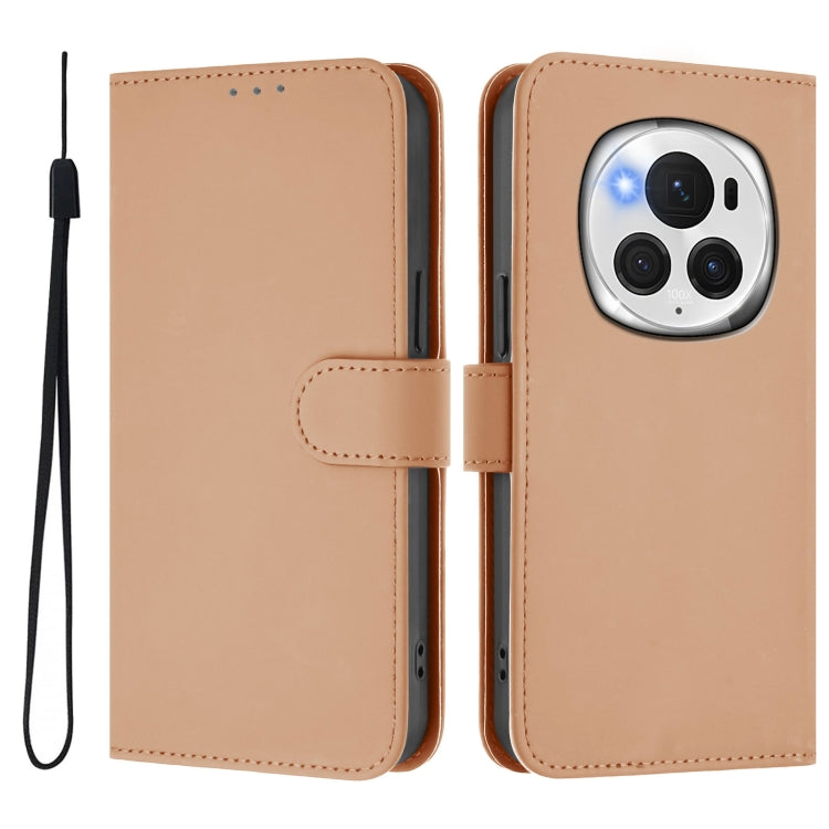 For Honor Magic6 Pro Skin Feel Solid Color Leather Phone Case with Lanyard(Nude)
