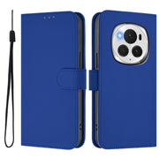 For Honor Magic6 Pro Skin Feel Solid Color Leather Phone Case with Lanyard(Dark Blue)